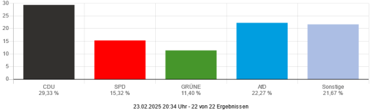Wahlergebnisse Zweitstimmen (Mühlacker): CDU 29,33 % SPD 15,32 % Grüne, 11,40 % AfD 22,27 % Sonstige 21,67 %